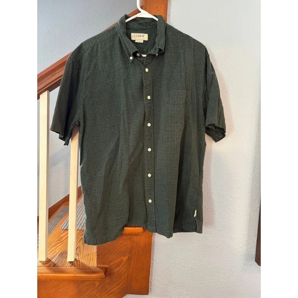 Vintage J Crew Plaid Short Sleeve Button Up Shirt Y2K Retro L grunge skater